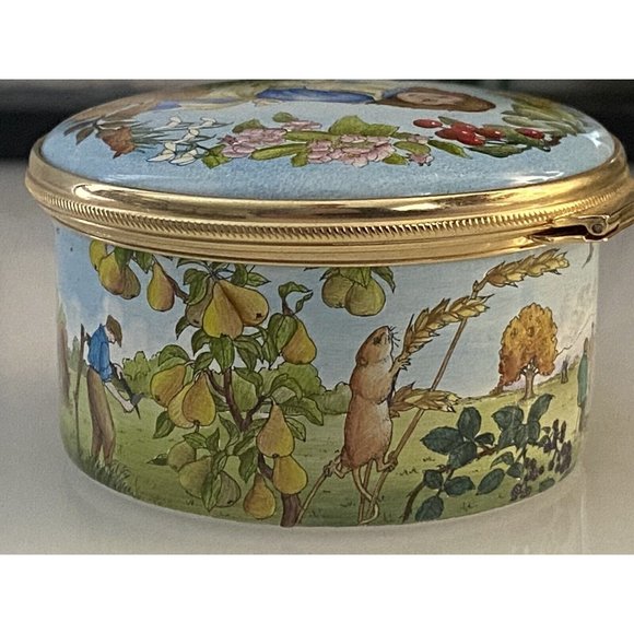 Marshall Enamels Four Seasons Pill Trinket Box Numbered Girl w Basket Happiness - Picture 16 of 16